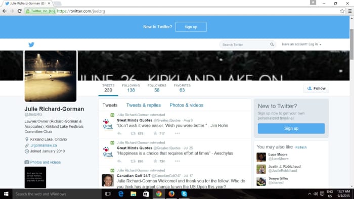 A screenshot of now-deleted tweets from Julie Richard-Gorman's Twitter account showing her seeming affinity for convicted U.S. swindler Jordan Belfort, featured in the 2013 film 'The Wolf of Wall Street.'