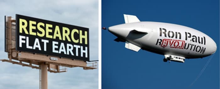 Baloney vs. Balloony: C'mon, Insula Qui, how many Flat Earthers have had their own flying billboard?