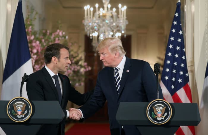 Trump and French President Emmanuel Macron finish a joint press conference Tuesday, during which Trump spoke on the upcoming summit.