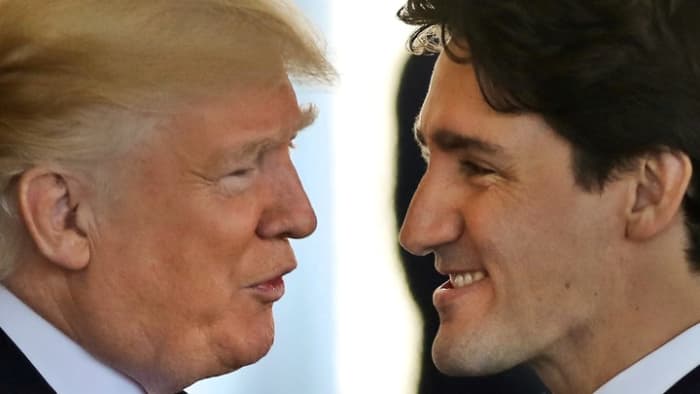 Canadian Prime Minister Justin Trudeau (R) is offended by President Donald Trump starting a trade war with Canada by using the excuse that Canada is a threat to America's national security REUTERS/Carlos Barria/File Photo