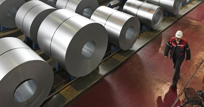 Steel coils sit stored at the Thyssenkrupp steel factory in Duisburg, Germany. (AP Photo/Martin Meissner, file)
