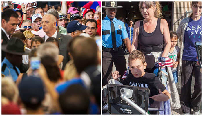 12-year-old JJ Holmes and his mother being escorted out of a Trump rally, in which the patron began to turn against them.