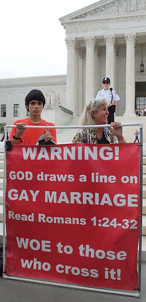 Anti-gay demonstrators at the Marriage Equality Decision Day rally in front of the U.S. Supreme Court in Washington DC on June 26, 2015.