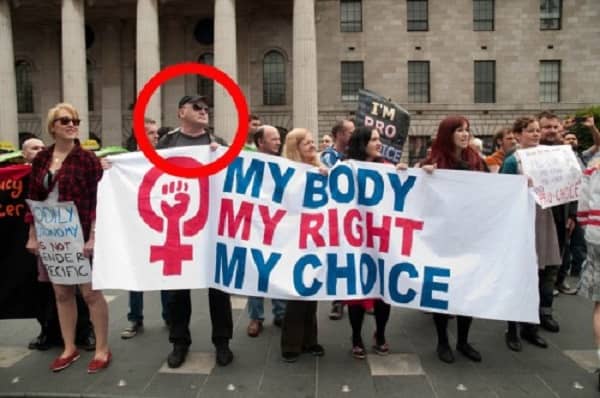 Convicted pedophile Patrick Cocoran at one of the numerous pro-abortion rallies he attended.