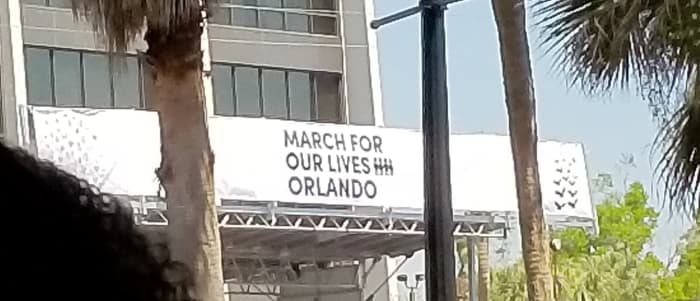 The rally sign over the stage at the March for Our Lives in Orlando on March 24, 2018.
