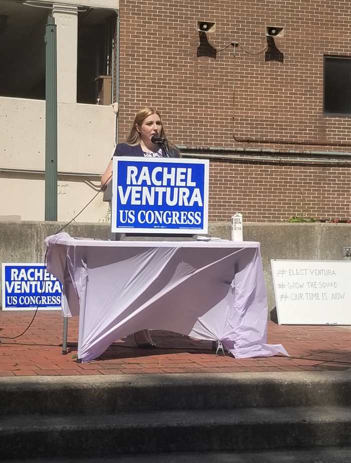 Rachel Ventura announcing her candidacy for Illinois 11th Congressional District in Downtown Joliet Saturday July 20, 2019.