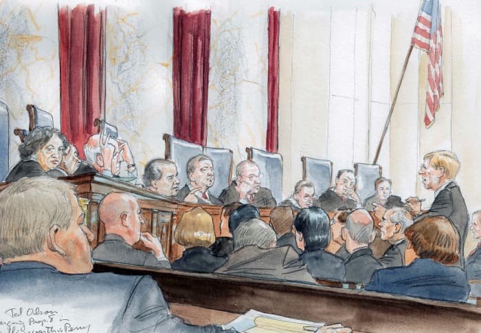 Ted Olson arguing a later case in front of the Court. No cameras are allowed.