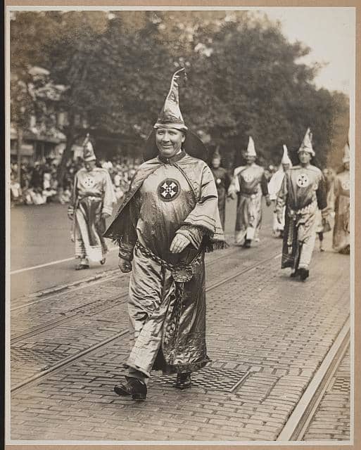Grand Wizard Dr. Hiram Evans of Alabama leads fellow Klansmen in a march through Washington, D.C. in 1926.