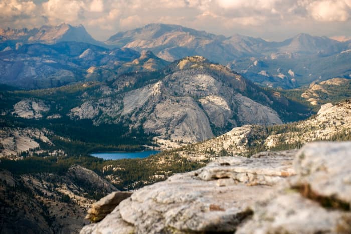 Tenaya Lake, seen from the top of Cloud's Rest. Tenaya Lake is close to the starting point of the Cloud's Rest Trail