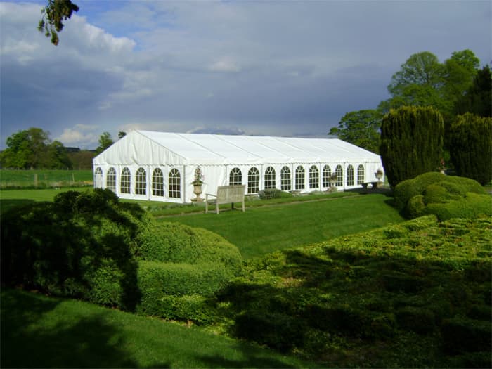 The size of your tent will depend on the number of guests you plan to accommodate and whether you need space for a buffet, DJ booth, dance floor, etc.