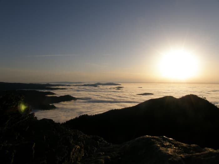 The conditions on LeConte must be exact to catch this view. Somewhere below this scenic wonder, dusk settles on Gatlinburg while hikers on LeConte must find their way back to camp with headlamps.