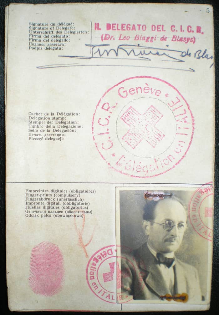 False travel documents issued to Adolf Eichmann with the help of the Catholic Church. He was captured in Argentina in 1960 by Israeli agents, found guilty of war crimes and executed.