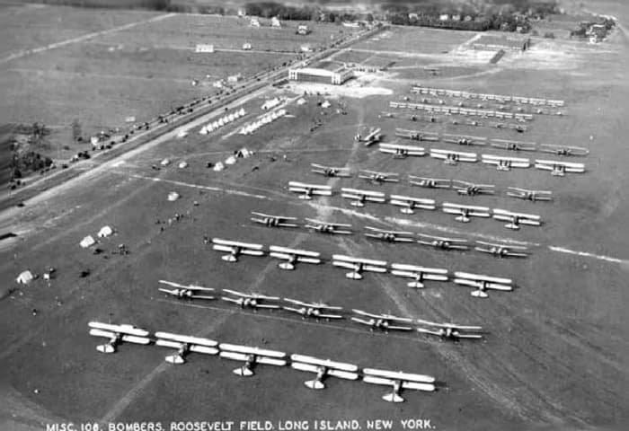 Roosevelt Field Circa 1920. The hanger at the top of the photo became Spaceland thirty-eight years later.