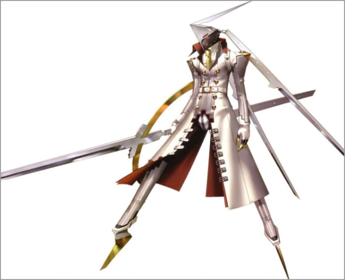 Concept art for Izanagi in the PlayStation 2 video game, Persona 4. The end boss in this game is Izanami.