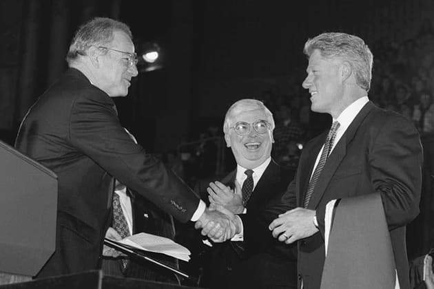 Rome here with former president, Bill Clinton, and CT. Senator, Christopher Dodd, was instrumental in securing the passage of the UConn 2000 legislation to renew the university's infrastructure.