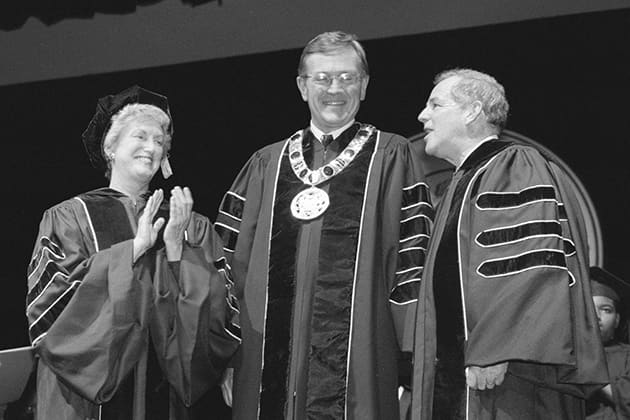 Rome pictured here with former Lieutenant Governor, Jodi Rell. Rome supported women's rights for hiring and equal pay early on in his career.