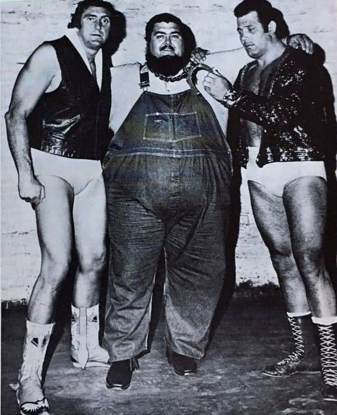 Haystack Calhoun (middle) with Mario Milano and Tex McKenzie in 1971.