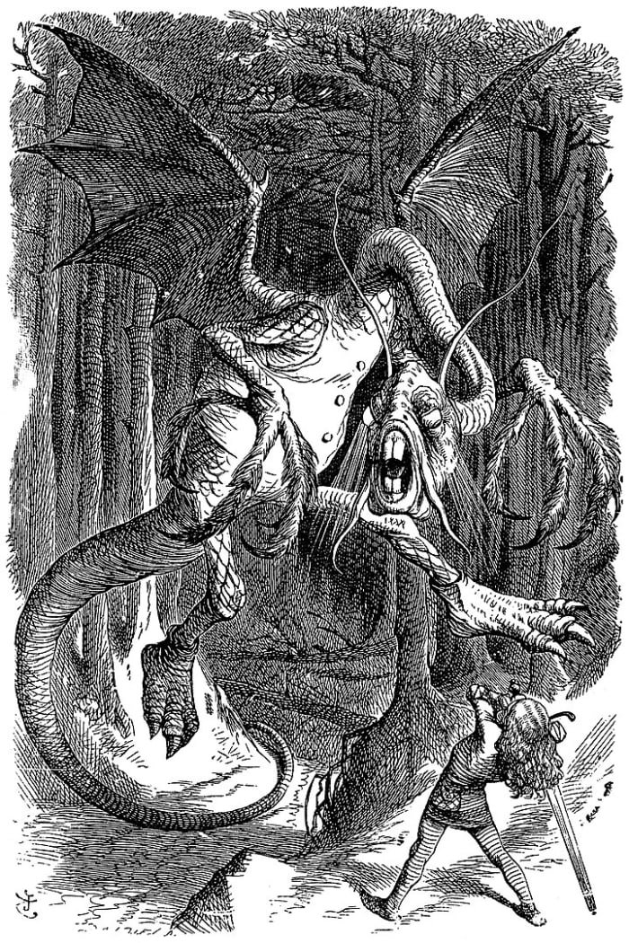 By John Tenniel - http://www.alice-in-wonderland.net/resources/analysis/poem-origins/jabberwocky/Copied from English Wikipedia., Public Domain, https://commons.wikimedia.org/w/index.php?curid=20137