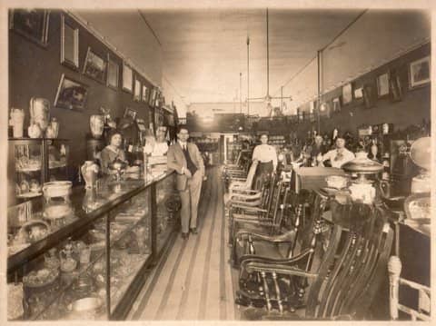 Interior of the Trenton Redemption Store in 1913. The gentleman in the center is Peter H. Spectre's grandfather, Myer Brooks, who set up redemption stores for S&H.