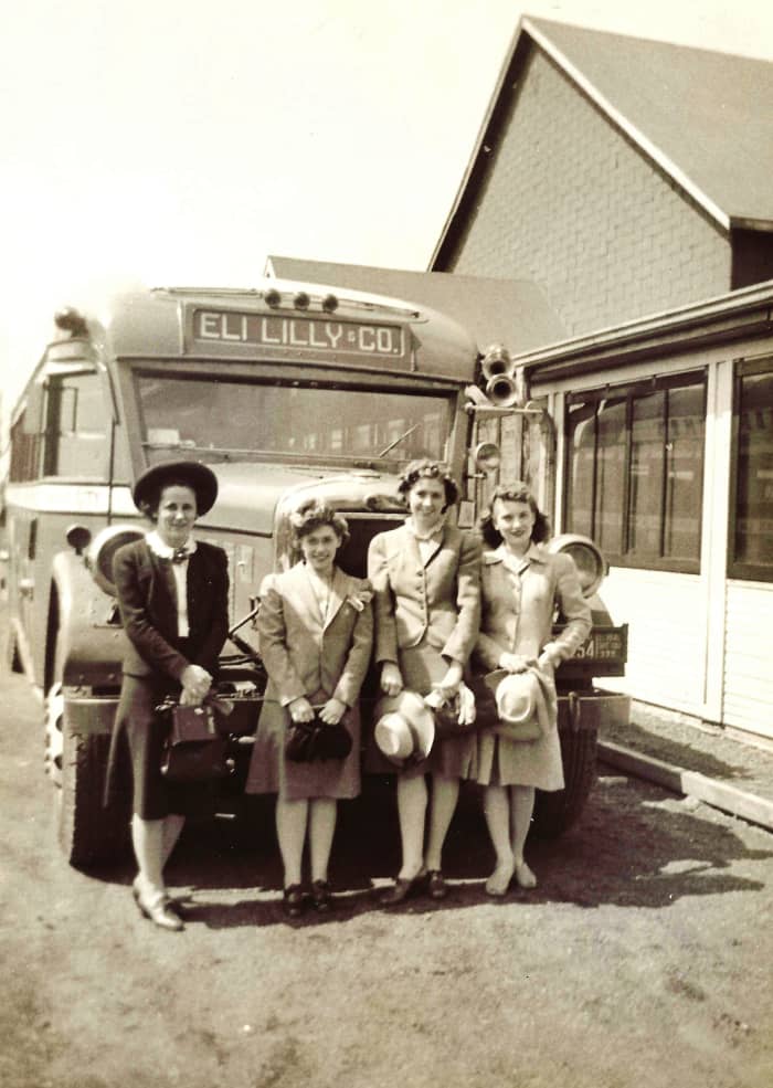 The four women pharmacy students going on that Eli Lilly trip in 1942. My future mother-in-law is the shortest one!