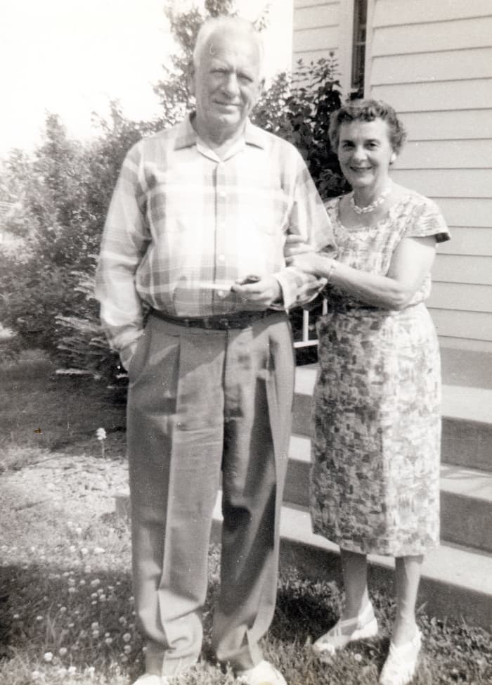 I took this photo of my maternal grandparents when they lived next door to us with my first Brownie camera.