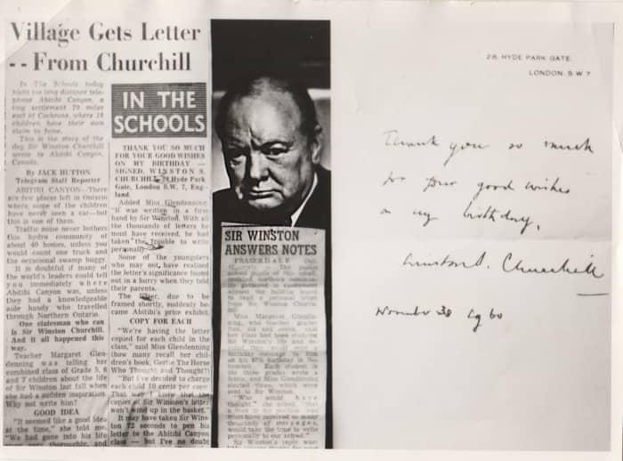 This is the article printed in the Toronto Telegram about Sir Winston writing back to the Canyon school kids.