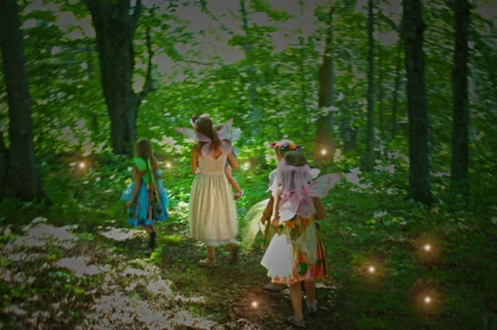 A group of beautiful maiden came passing by, but unknown to the men resting, these are fairies.