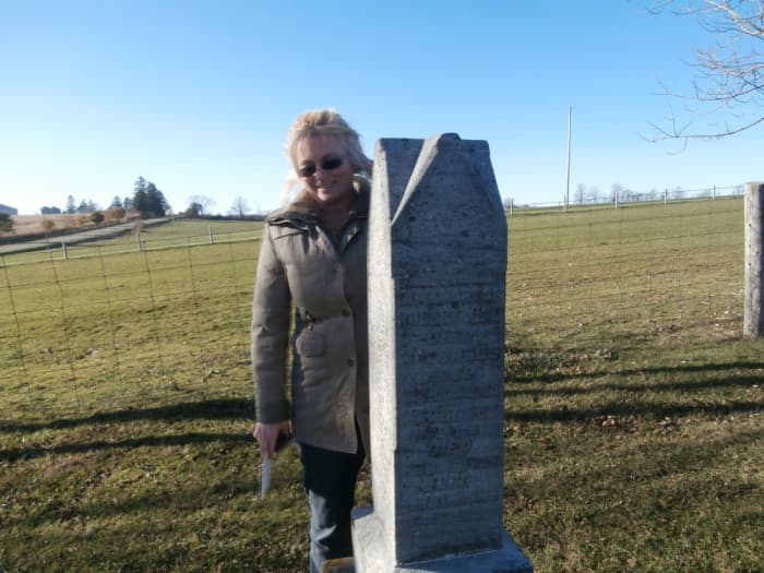 Me (Barb) Standing at the Grave of My 3 & 4 Times Great Grandparents - Robert King Sr & Barbara Boyd King & Robert King & Margaret McKee King