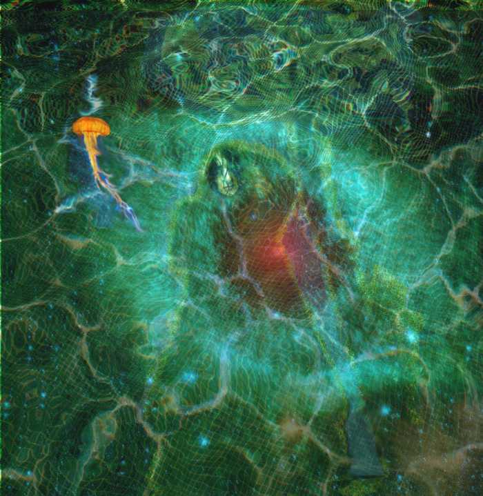 A dream of an underwater nebula dryad in a trench coat