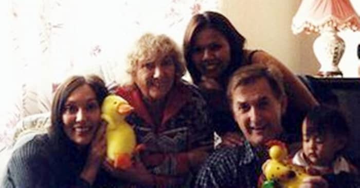 Putting on a brave face (Christmas 1999) after my dad's death in November: Me, mum, my sister-in-law Liza, brother Eric and niece Becky