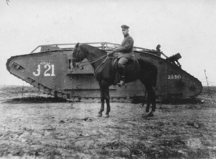 the 'old' alongside the 'new' - aircraft were not the only new items on the battlefield in World War 1