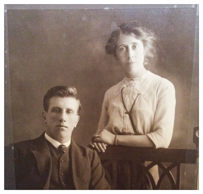 My grandparents as a young couple. Grandad is wearing his serious face for the photo. He was more often smiling when I knew him.