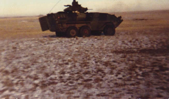 Canadian Grizzly (1990) on a firing exercise in Alberta, Canada. These would be painted white for their role in Cyprus