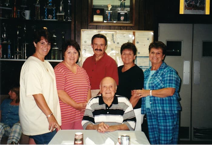 Left to right: my sister, Christine, me, my brother, my sisters, Joyce and Marian. My father sitting down. My mother had passed away by this time.
