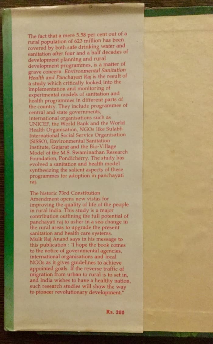 Published in 1996: Preface to the book, Environmental Sanitation, Health and PanchayatI Raj, authored by Professor Bakshi. D. Sinha