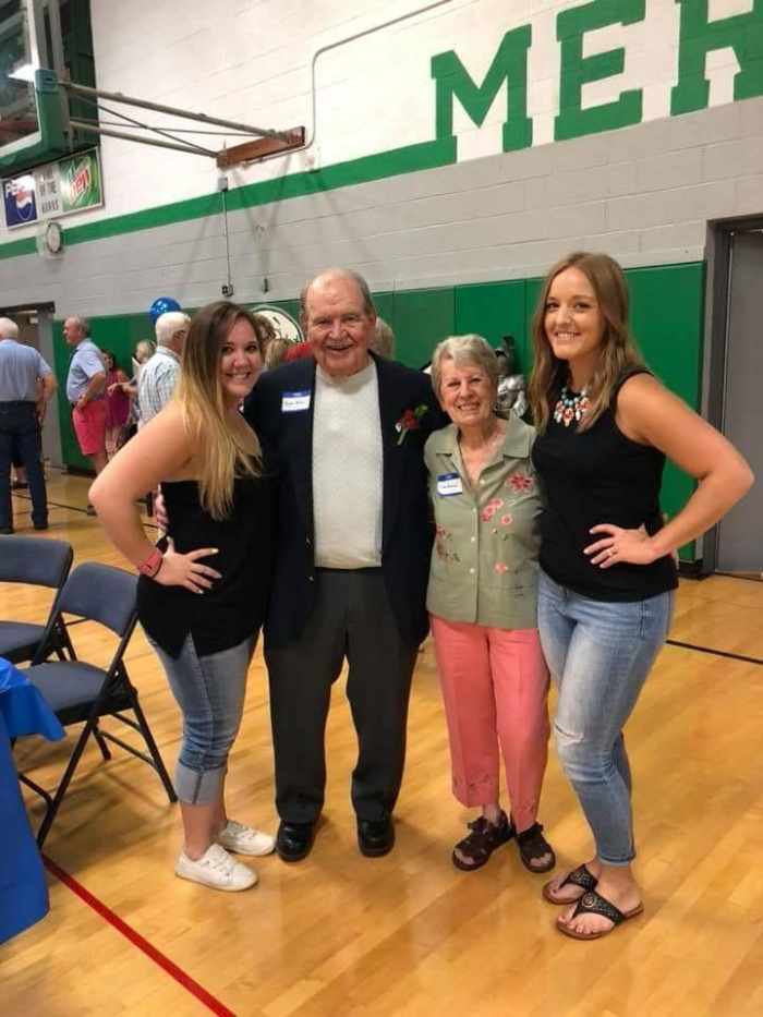 My daughters and my parents at an event in 2018 honoring my dad in his gymnasium. The gym was named McDonald Gymnasium after his retirement in 1993.