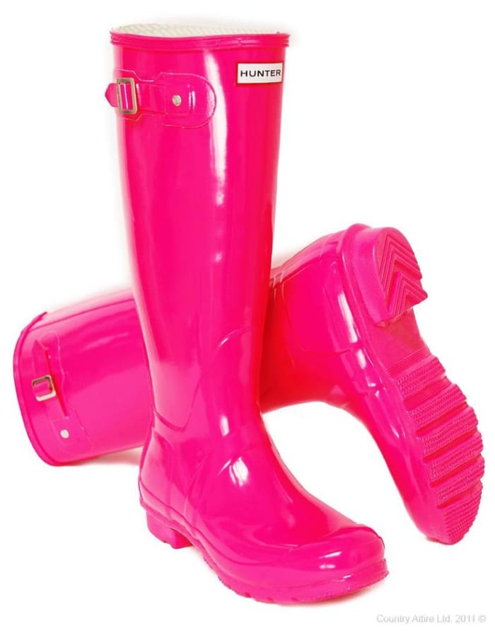 I spotted a pair of pink galoshes at a mall in Canada once for over a hundred bucks. I LAUGHED. They cost $12 at Tractor Supply and spray paint is pretty cheap too!