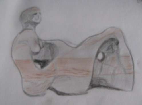 My sketch of Moore's 'Recumbent Figure' in the 'Tate Britain' Art Gallery, London