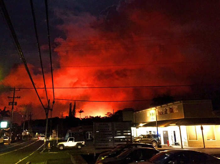 Pahoa village at night looking toward Fissure 8 about 3 miles away. (Photo taken by author)