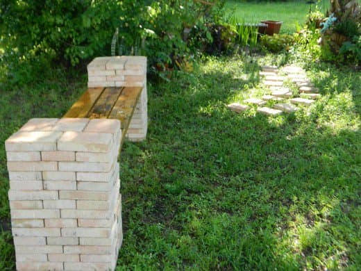 This is the DIY bench I erected for a memorial garden bench for my nephew. I know he will be glad the kitties are dining on it.