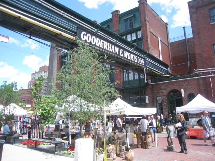 The main street of the Distillery District where many tents are set up each week.