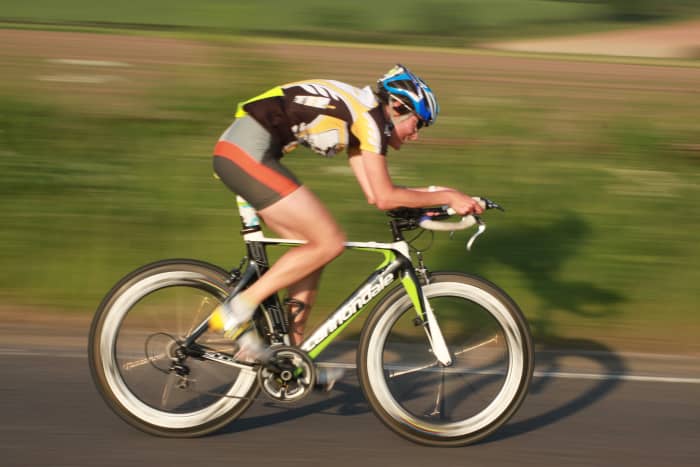 With the right training you can ride a faster time trial. Bicycle pictured is an awesome-looking Cannondale Slice with deep section Zipp 808 wheels.