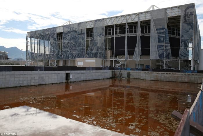 The Aquatics Center, only built as a temporary structure, was meant to be converted into two schools following the Games as part of Brazil's recycling plan.
