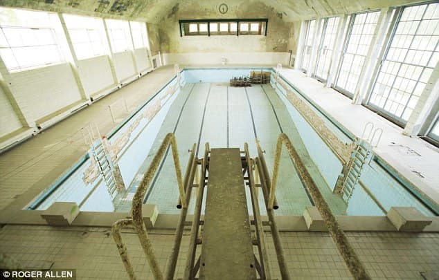 The Village swimming pool, abandoned since 1945, only recently has been subject to conservation and preservation.