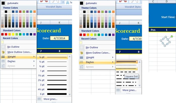 The "Shape Outline" drop-down menu allows you to adjust line weight, dashes, and shape rotation.