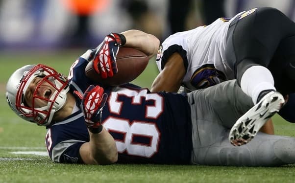 Wes Welker takes another hard hit. He was forced to retire after numerous concussions. No team would sign him.