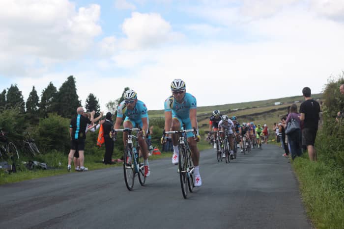 Team Astana riders aboard Specialized S-Works Tarmac bikes as riden to Tour De France Success by Vincenzo Nibali