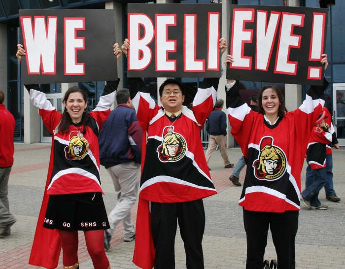 Try some hockey lingo on the next fans you see. ("Go Sens" or "Go Senators" for these guys.)