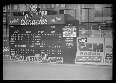 Carl Furillo makes a diving catch at Ebbets Field. If you ever drank Schaefer Beer, it was awful. I do remember my dad using Gem Blades.