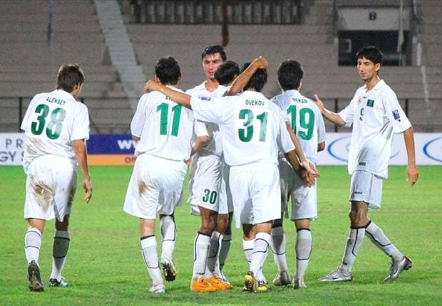 Players celebrate during a 2010 AFC Asian Cup qualifying match that saw Turkmenistan qualify. The 2010 and 2012 editions saw Turkmenistan miss out on an Asian Cup berth in the final against North Korea.